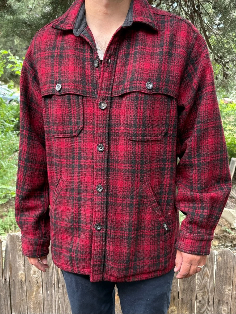 Woolrich Red and Black Plaid Lightweight Shirt Jacket